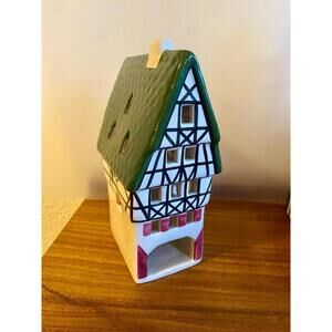 Ursula Leyk 1991 Lichthaus German Tea Light Candle House Green Pink 7.25 in